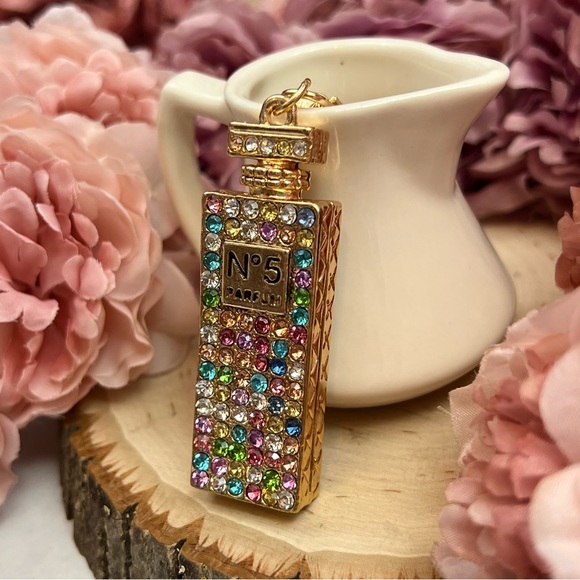Chic Multicolor Crystal Perfume Bottle Keychain Charm - Picture 5 of 14